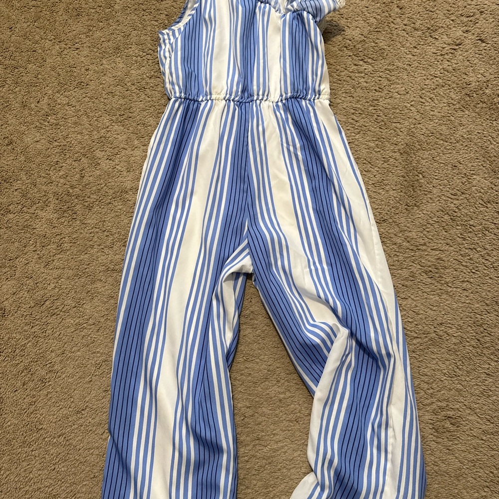 Chic Striped Kids Romper in Blue and White